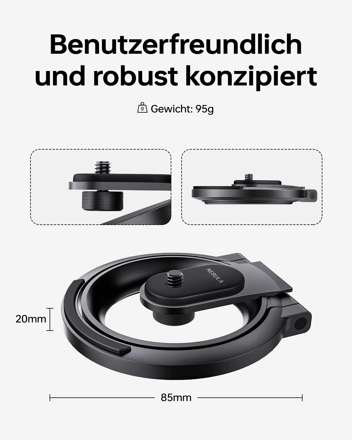 NEBULA Anker Projektor faltbarer Ständer, ultra-kompakte Halterun, einfache Installation, 180-Grad-Drehung, Capsule Serie, leichtes 95g Design, passt in die originale Reisehülle