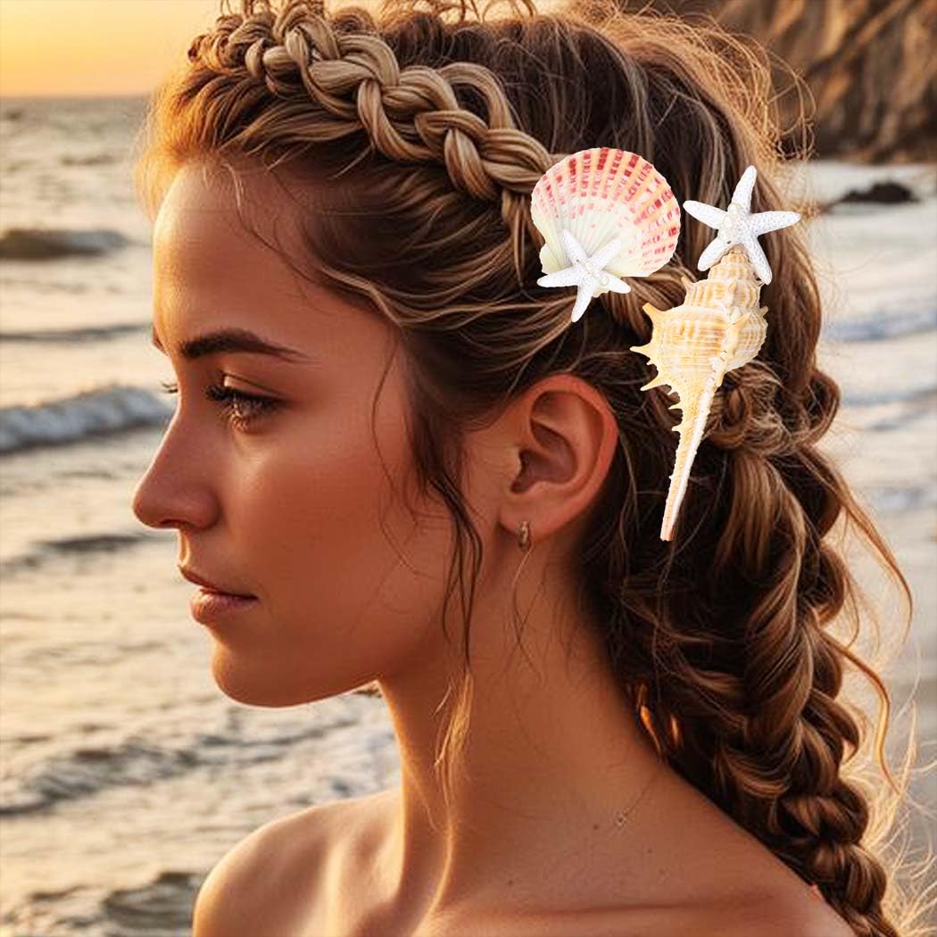 Fashey Starfish Hair Clips Seashell Hair Clip Conch Clips Mermaid Hair Accessories for Women(Pack of 3) - Image 5