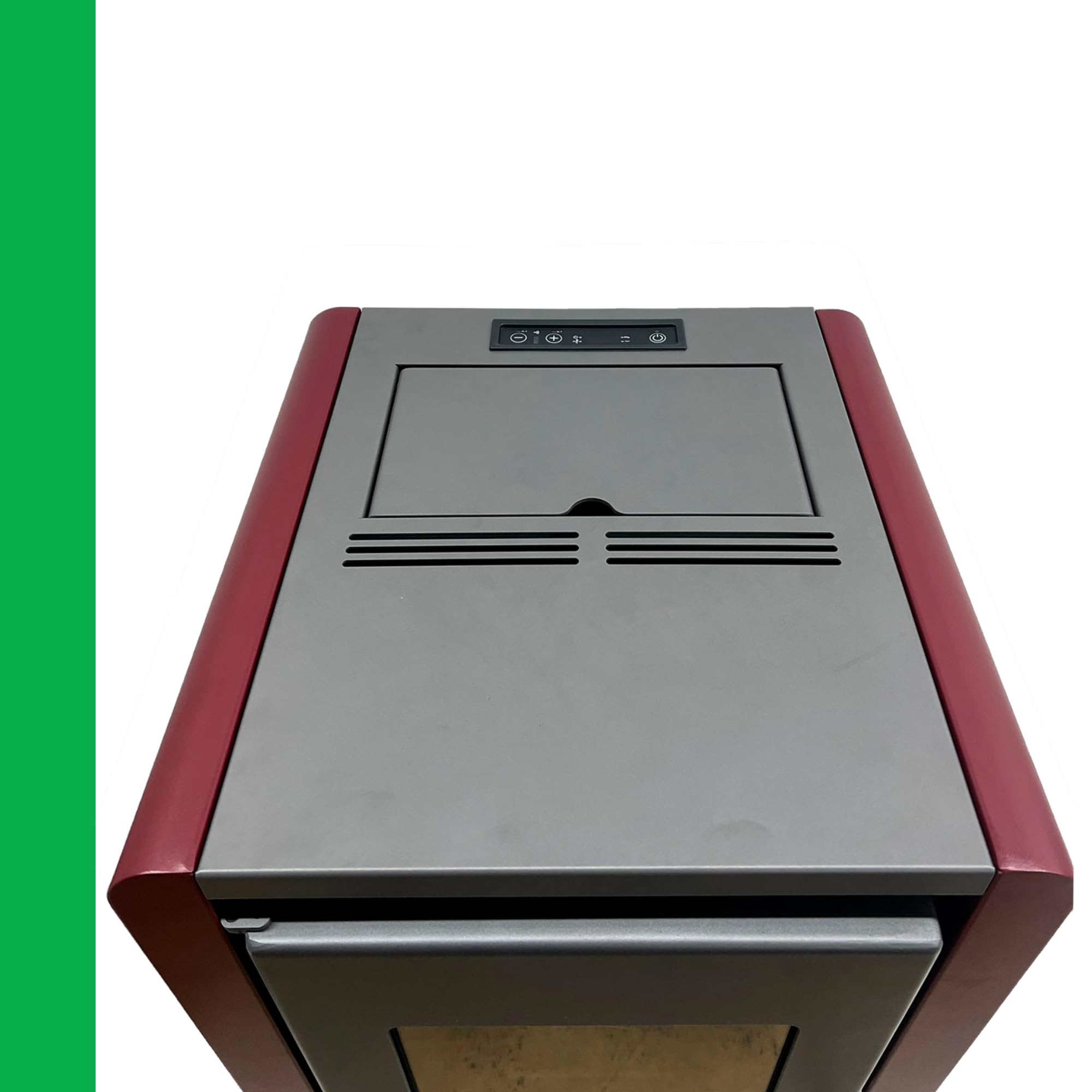 EIDER BIOMASA Stufa a pellet PETIT 6,5 kW a risparmio energetico, capacità serbatoio 13 kg, camera doppia, sistema in vetro pulito, automatico, super riscaldamento, 110 m³, colore: bordeaux