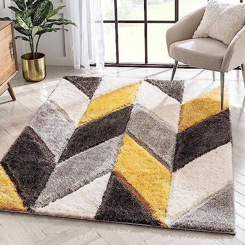 Image of SAGON Anti-Skid Shaggy Carpet Rug for Home | Ultra-Soft Plush Floor Mat for Living Room & Bedroom | Non-Slip, High-Density, Cozy Luxury Decor| 6 x 9 Feet Geometric