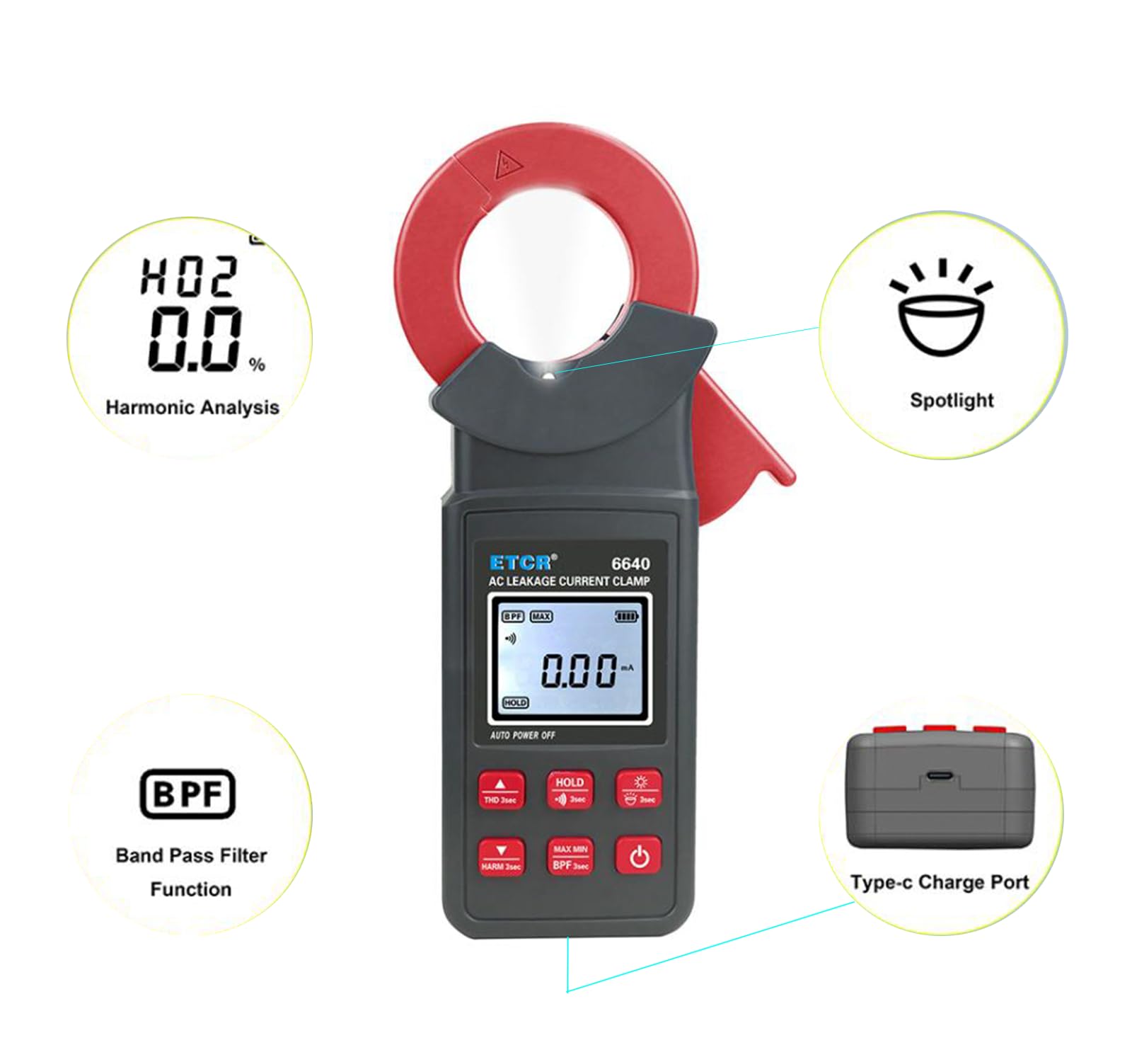 ETCR ETCR6640 Clamp Meter Current Tester AC Leakage Current Meter