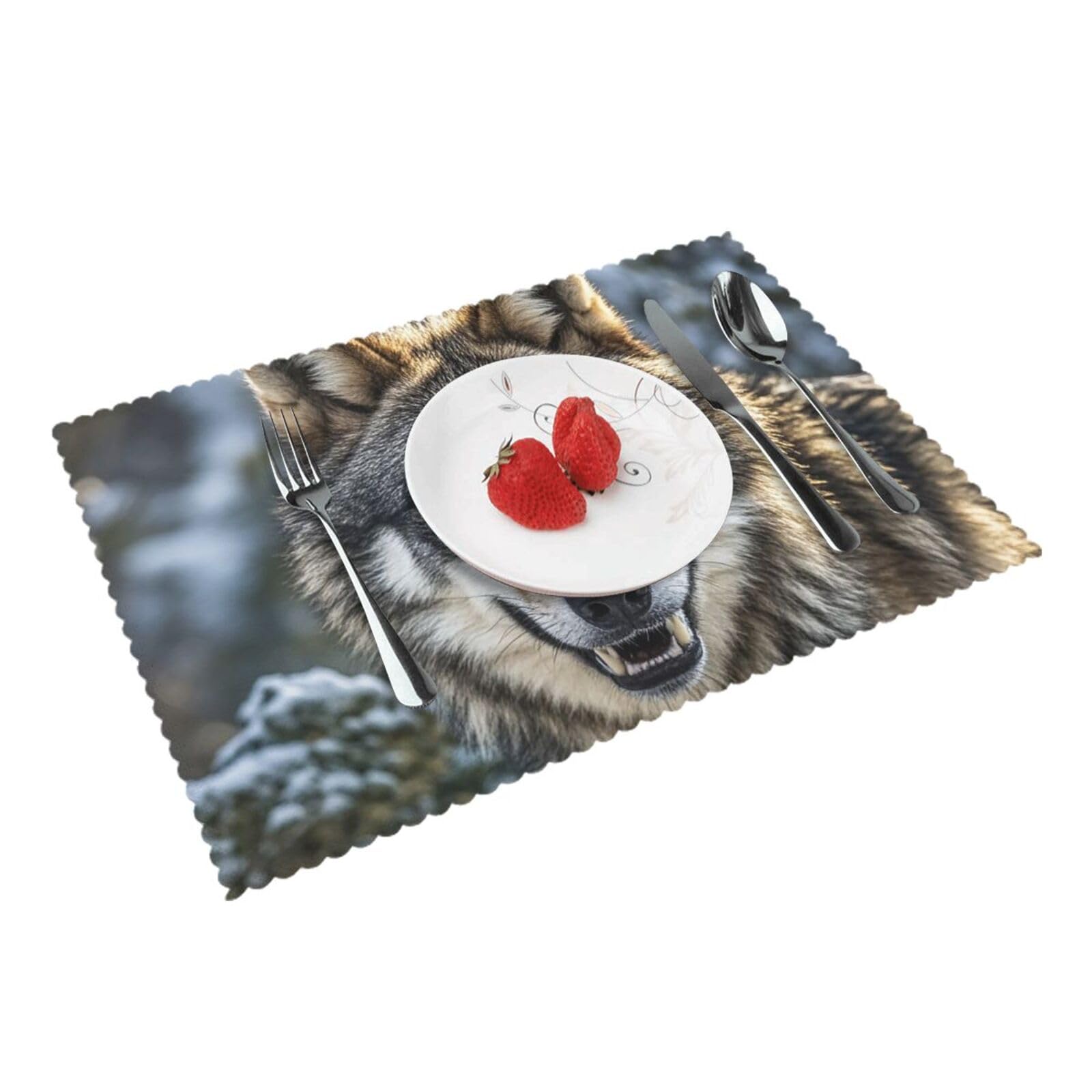 Placemats Set of 4 Heat Resistant Woven Place Mats for Dining Table Wolf Placemats Washable Wipeable PVC Table Mats Indoor/Outdoor Place Mats for Party Kitchen Decor 30x45 cm