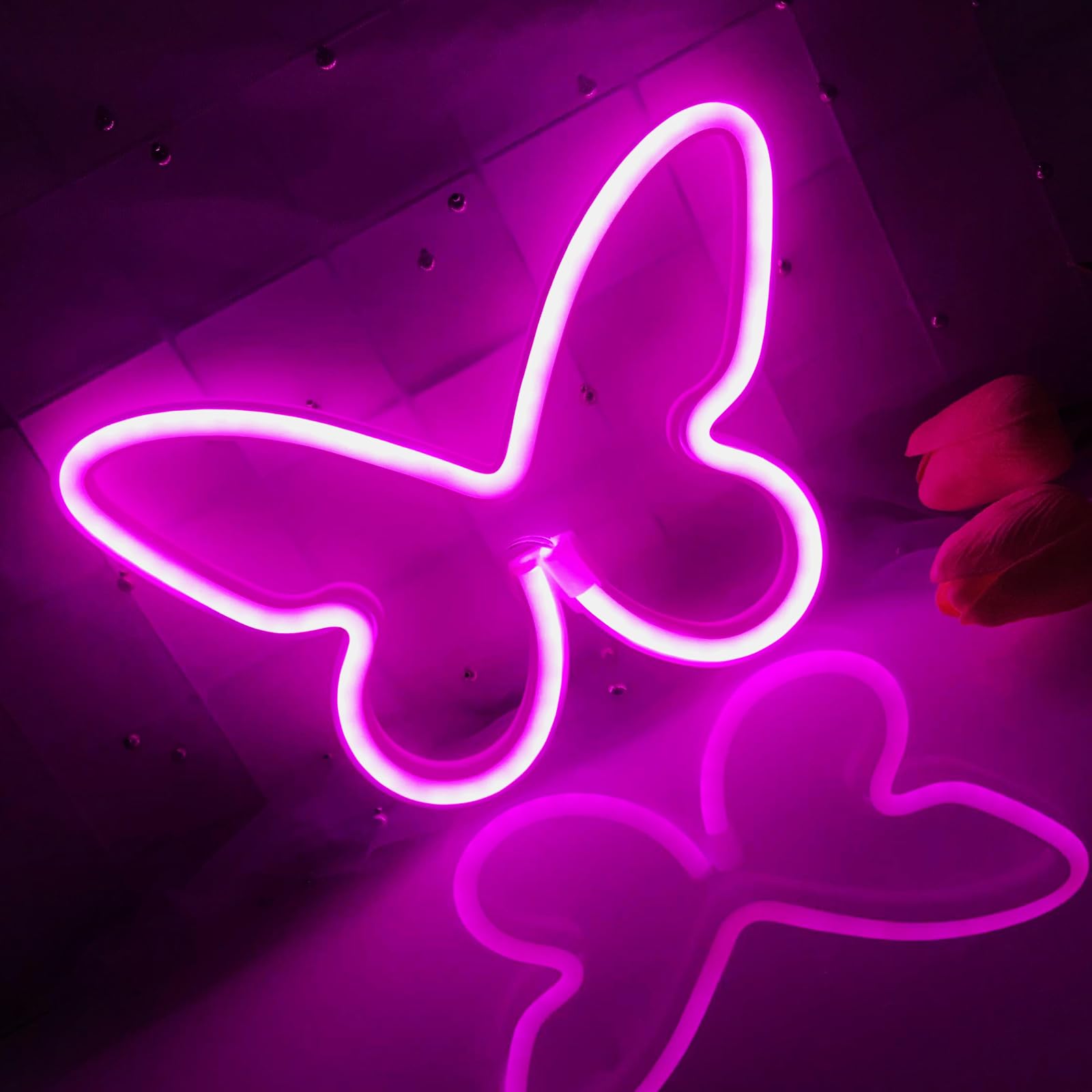 Pink LED Neon Butterfly Signs Safe Low Energy Children's Room Living Room Cafe Restaurant Children's Playroom Window Decoration Party Signs Gifts For Boys And Girls — image 1