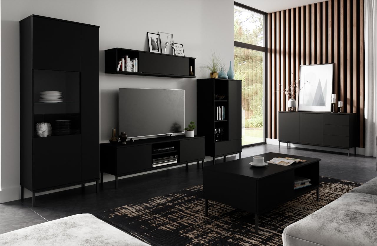 AXLIVING Vitrine Queba QT07 en Verre Noir 70 cm de Large 190 cm de Hauteur Meuble de Rangement pour Salon