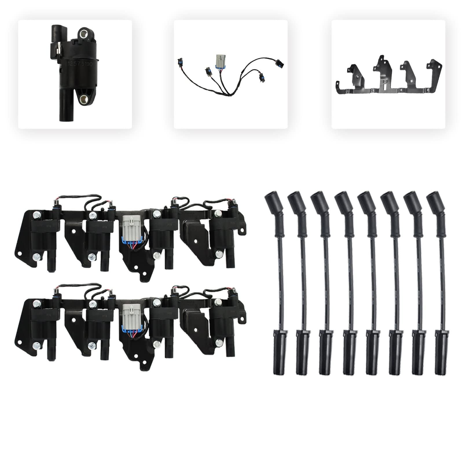 OEM Ignition Coil Super Package (2 Bracket, 2 Harness, 8 Coils. & 8