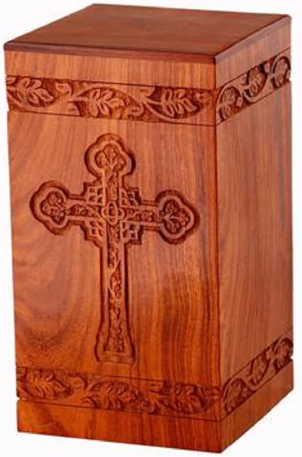 Wooden Cross Carved Adult urn | Wood Cremation Urns | Decorative Urns | Rosewood Urn for Human Ashes Male and Female | Handmade Urn for Large Ashes | Burial Urns