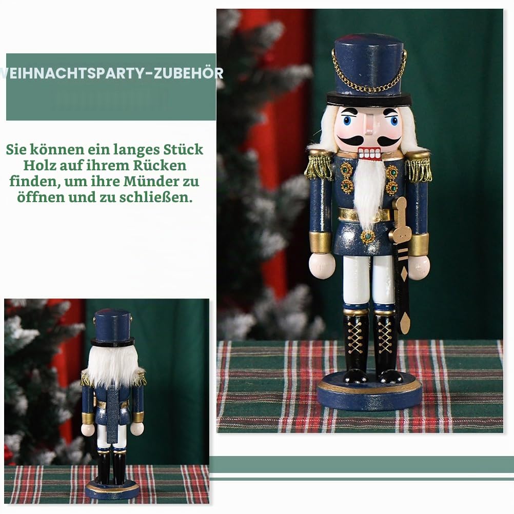 NOLITOY Weihnachten Nussknacker Holz Ornamente Soldat Nussknacker Figur Weihnachten Tischdekoration Für Zuhause Desktop Weihnachtsfeier 25Cm Blau