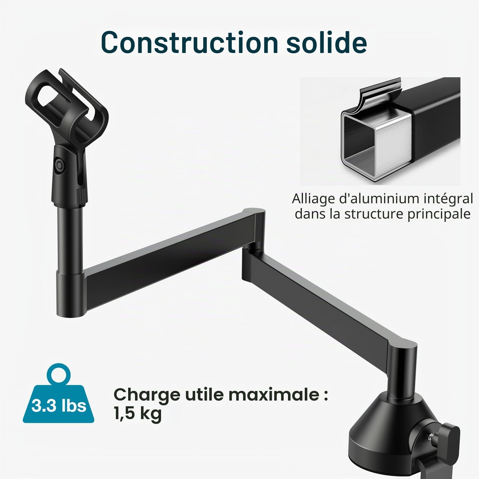 InnoGear Bras de microphone à profil bas, support de bras de microphone rotatif à 360°, bras de perche de microphone pliable pour Fifine AM8, K669B, Blue Yeti, HyperX QuadCast, SoloCast, AT2020 et