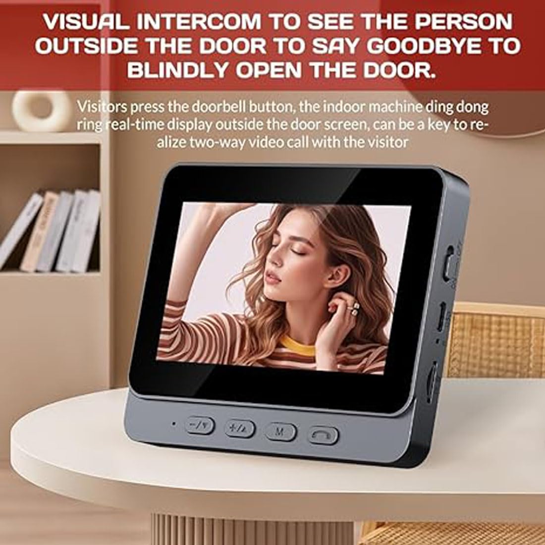 Timbre inalámbrico con cámara y Monitor (1pc) | Timbre inalámbrico sin suscripciones, resolución 1080p, ángulo 170°, pantalla 4.3 pulgadas, IPX65 exterior y visión nocturna
