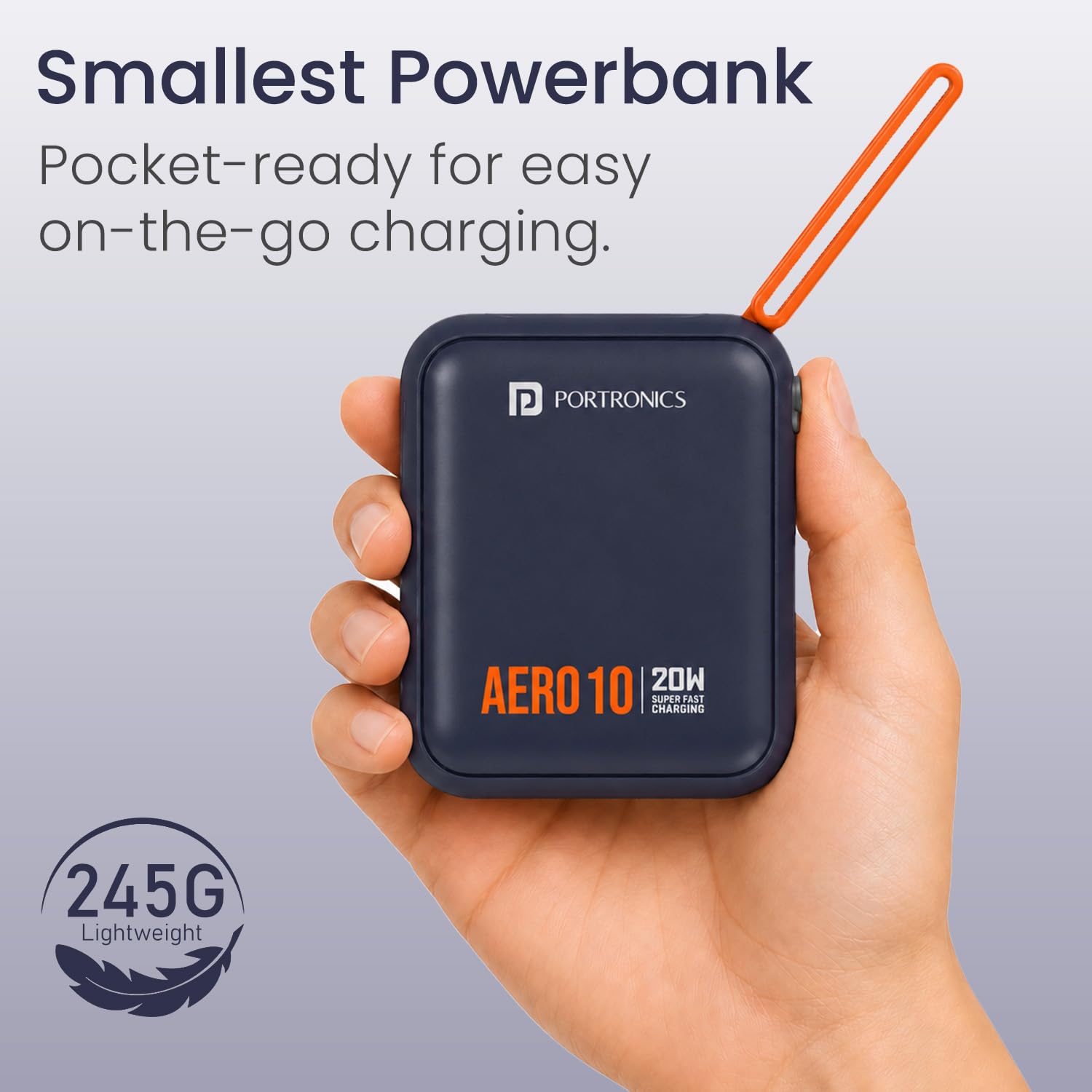 Portronics Aero 10 10000 mAh 20W Fast Charging Mini Power Bank with Detachable Type C Cable, Type C PD Input/Output Port, LED Indicator, Wake Up Button, Strong Lanyard, Light Weight (Blue) — Amazon image 8