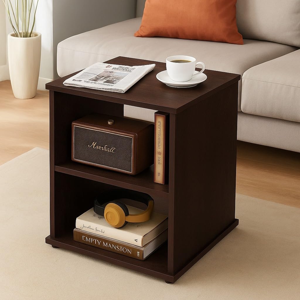 Deion Luxury 2 Tier Bedside Table | Wooden Side Table for Bedroom & Living Room | Modern Corner Table with Storage | Nightstand for Room Décor | Bed Side Organizer