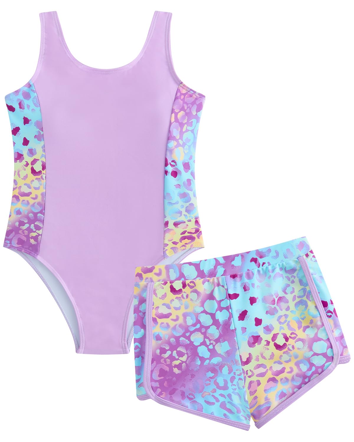 WYTbaby Badeanzug Mädche Einteiler Uv Badebekleidung ärmellose Bademode mit Shorts Tropischer Druck für Mädchen 7-14 Jahre