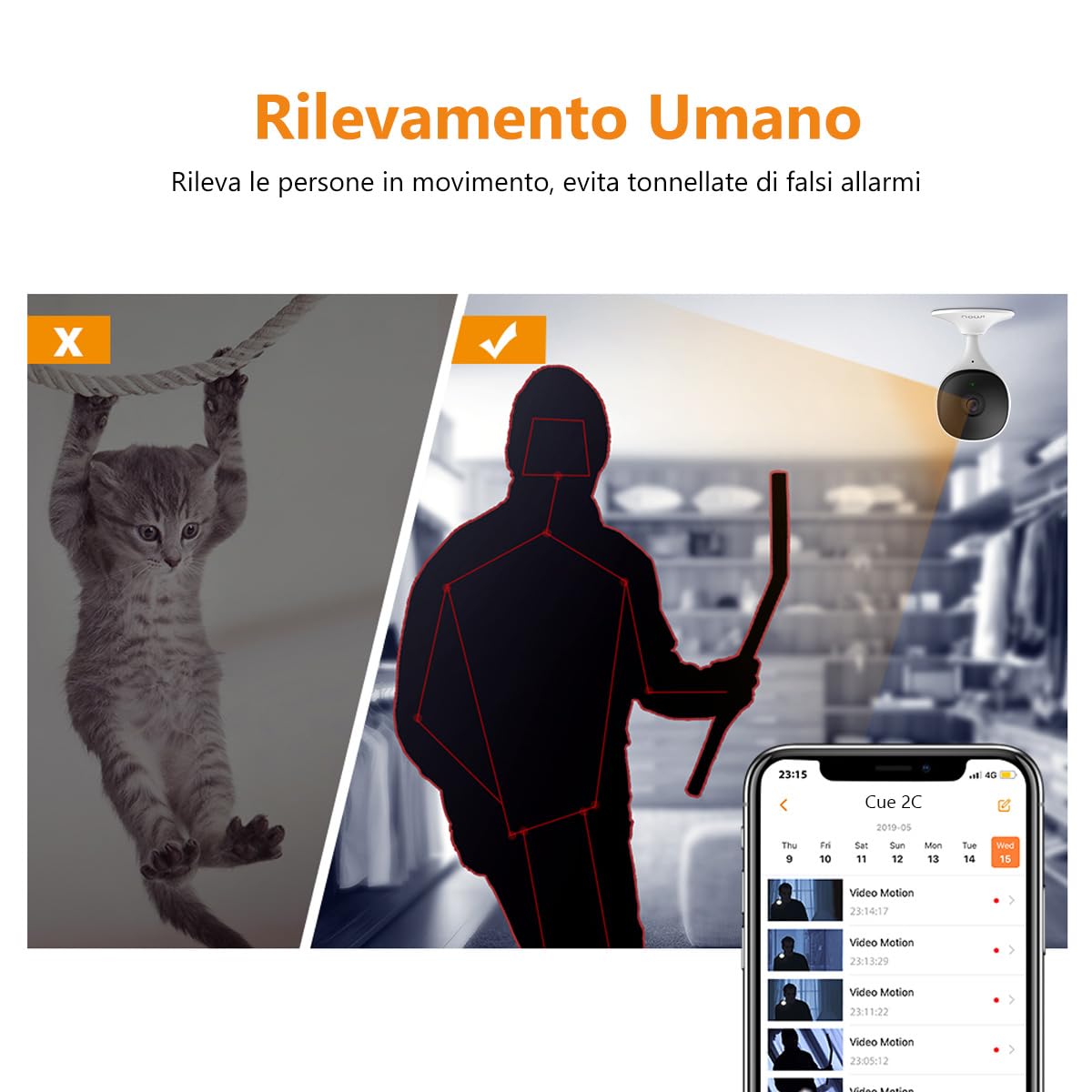 Imou Telecamera Wi-Fi Interno 2K, Telecamera Interna con Rilevazione Umana & Visione Notturna, 3MP Baby Monitor, Audio Bidirezionale, Allarme di Suoni Anormali, Compatibile con Alexa/Google, Cue 2C