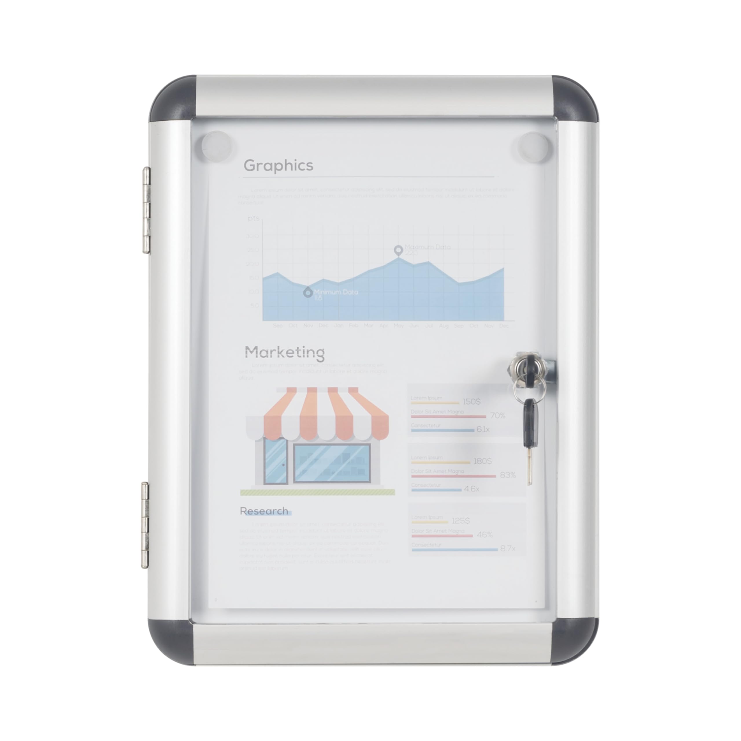 Bi-Office Magnetic Display Case Enclore, Lacquered Steel Surface, Acrylic Door, Aluminium Frame, 28 x 36.7 cm (1x A4)