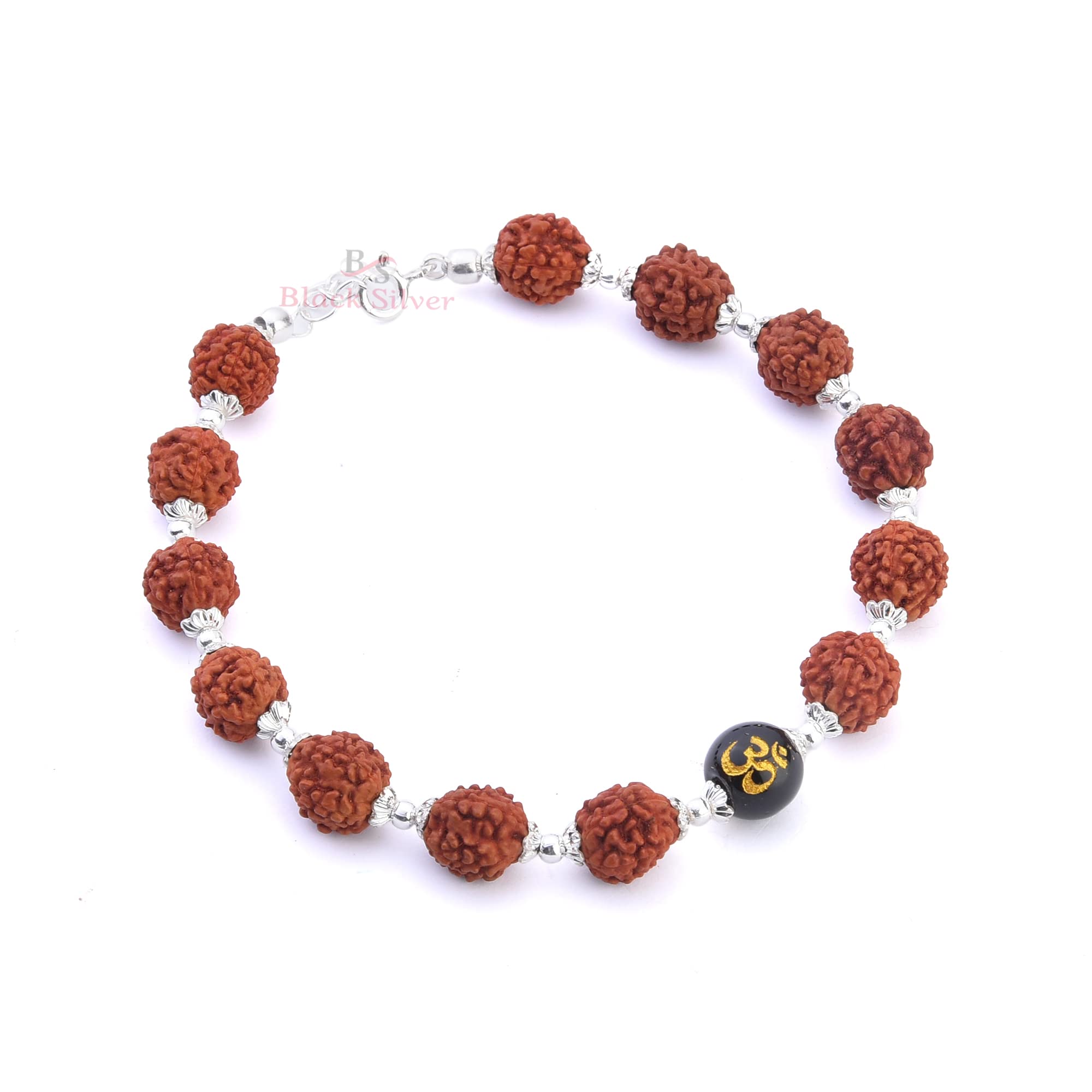 Black Silver Pure 925 Sterling Silver Om Rudraksha Bracelet/Rakhi With Flower Caps for Boys, Girls, Men & Women | Traditional Rakshabandhan Rakhi For Brother & Bhabhi (B0B69PBMHW) Amazon Price History, Amazon Price Tracker
