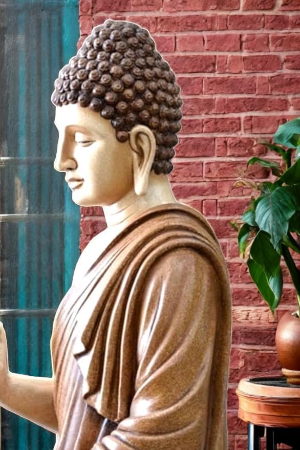 Image of Swarn House Decor's Beautiful Sitting Buddha Idol Statue for Home & Garden - Big Size 2 Feet (Brown) | Beautiful Home Decor Items for Living Room |Healing Spirit Blessing Buddha Statue.