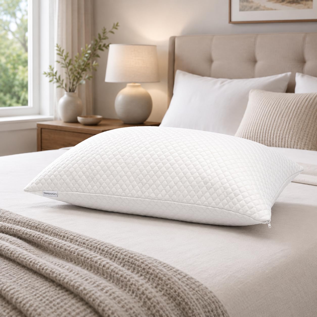 Sleeporium White Sleeporium® Customcloud Pillow - Standard | Shredded Memory Foam, Adjustable Loft, For Side, Back And Stomach Sleepers - Uk Brand