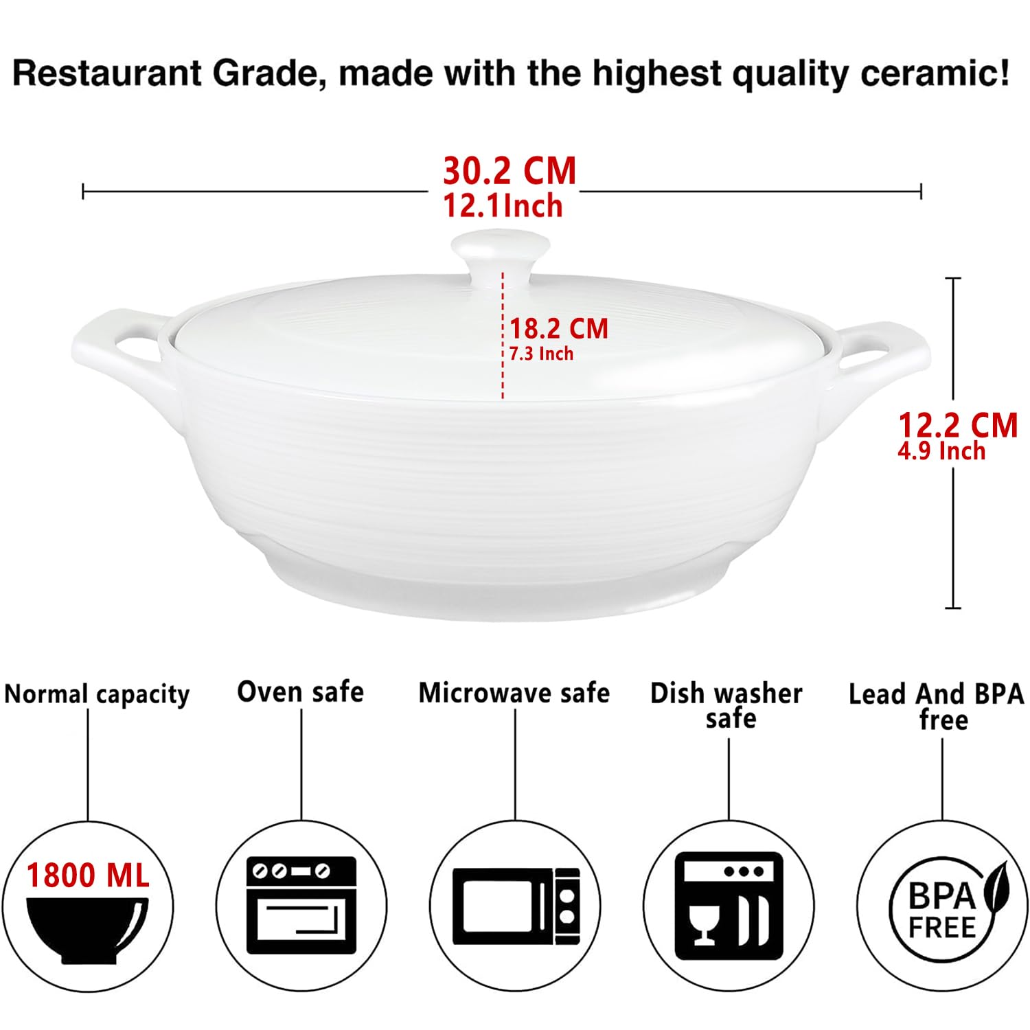 jinsongdafa Oval Casserole Dish Set including Lids, 1800ML French Ceramic Serving Soup Tureen - Image 2