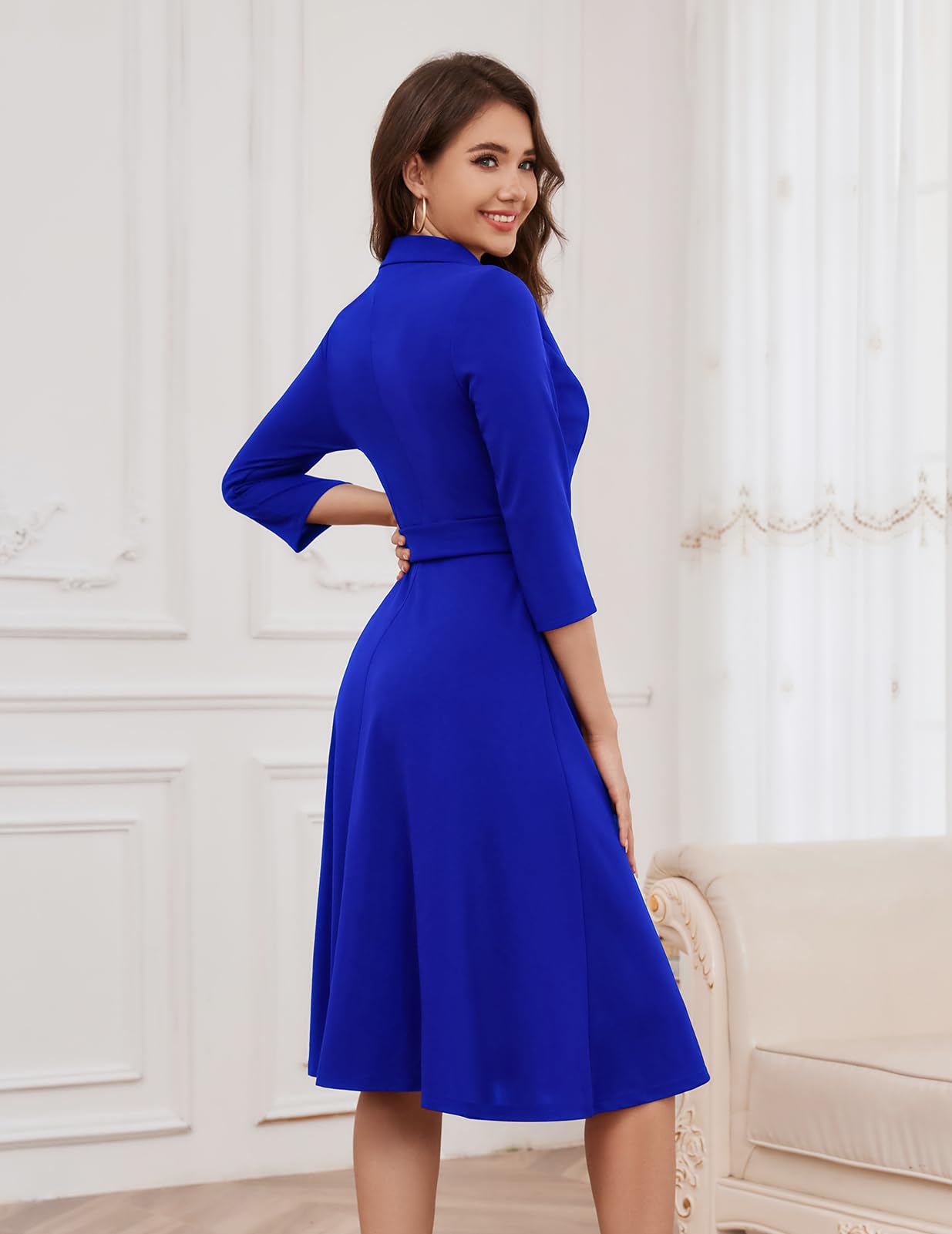 Meetjen Vestido de té vintage para mujer, ajuste y acampanado, manga 3/4, elegante, para cóctel, fiesta, iglesia, 2025