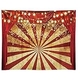 Funnytree 10x8ft Durable Fabric Golden Glitter Red Curtain Photography Backdrop No Wrinkles Circus Carnival Sparkle Stripes Background Baby Shower Birthday Party Potrait Decor Banner Photo Booth