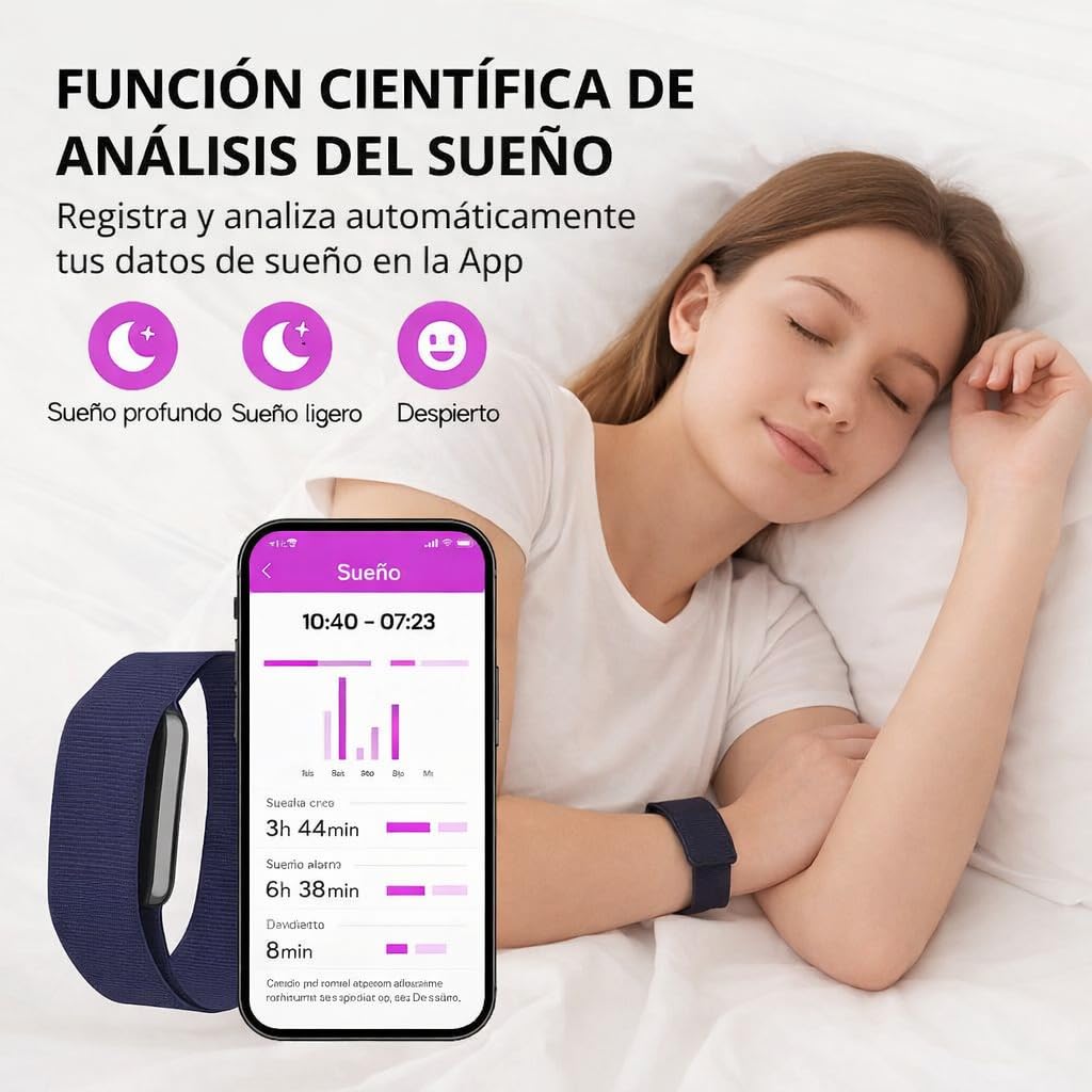 Smart Band, Pulsera Actividad sin Pantalla con GPS, Pulsómetro, SPO₂, Batería +1 Mes de Duración, Monitor Sueño, Notificaciones, Resistente Agua, 2 Correas Negra + Naranja