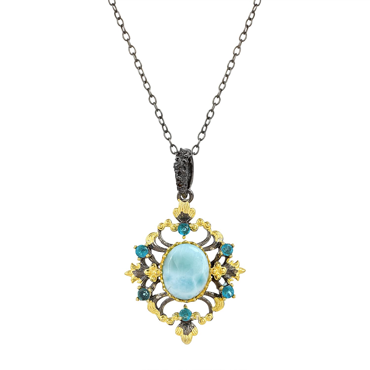 Natural Larimar & Blue Topaz Ethnic Wear Designer Handmade Piece 925 Sterling Silver, Black Rhodium, Gold Plated Pendant Jewelry For Bridesmaids ASG-261-image-1