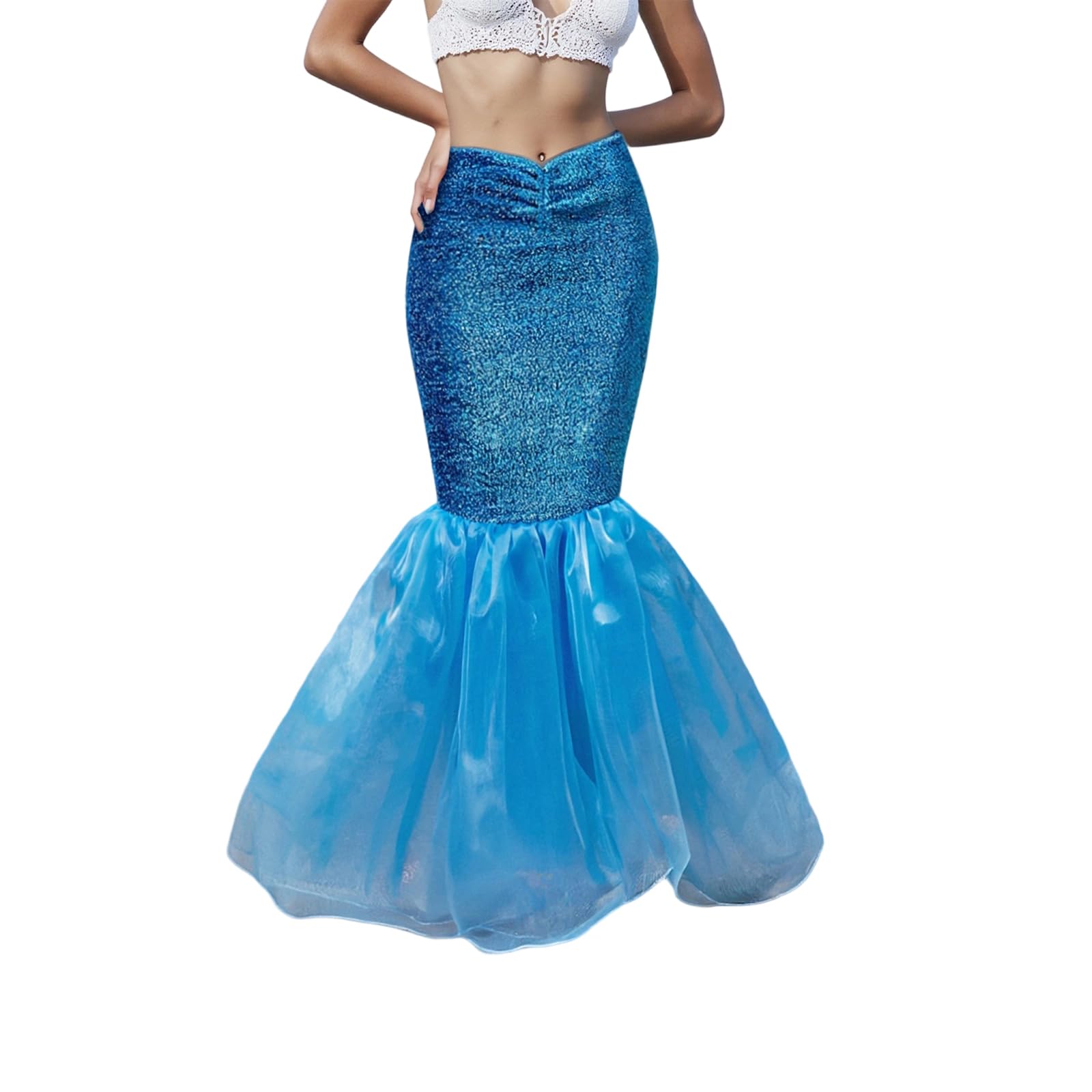 MoKid Ssdwer Women Mermaid Skirt Costume Halloween Cosplay Fancy Sequins Long Tail Fishtail Skirt for Cosplay Masquerade Role-Playing Party Outfits (D Blue, M)