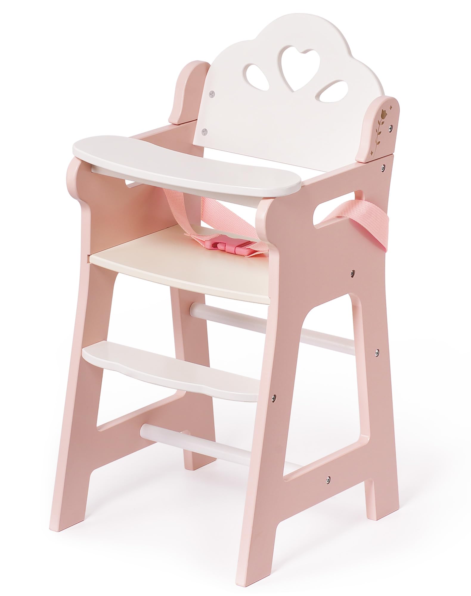 ROBUD Wooden Baby Doll High Chair, Toddler Pretend Play Doll Furniture with Adjustable Seat Belt, Movable Tabletop & Footrest - Image 2