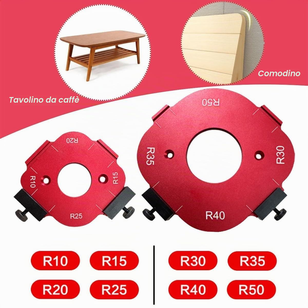 2 pezzi di Maschera per Fresatrice per Raggi, Maschere per Fresatrice per Legno, per Lavorazione del Legno R10 R15 R20 R25 R30 R35 R40 R50 Modelli di Fresatura a Raggi