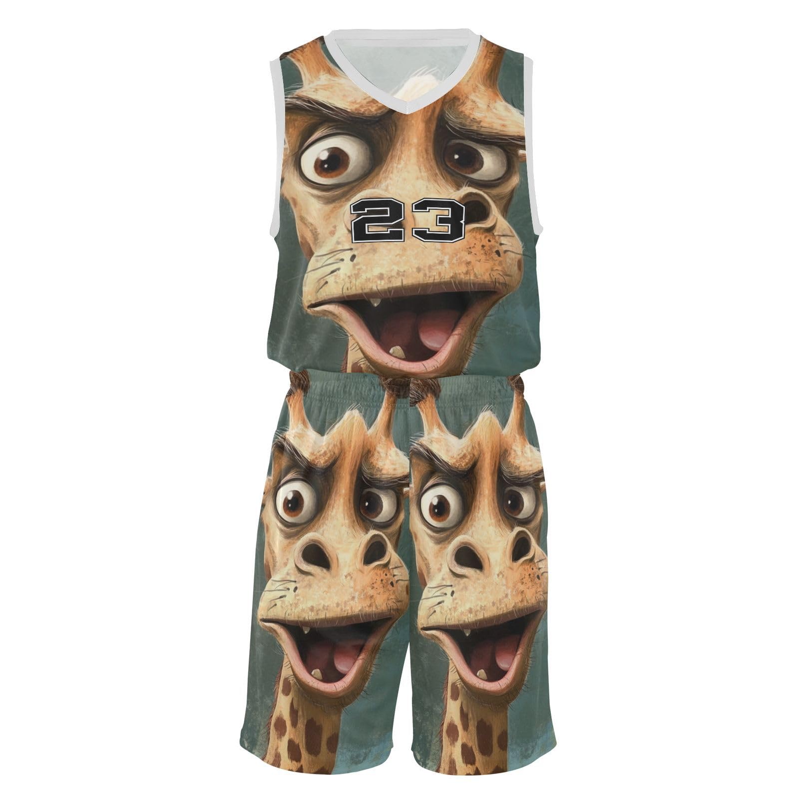 FLildon Funny Giraffa Boys Basketball Jersey Set Tank Top Shorts Tracksuit Sport Training Suit for Kids, L