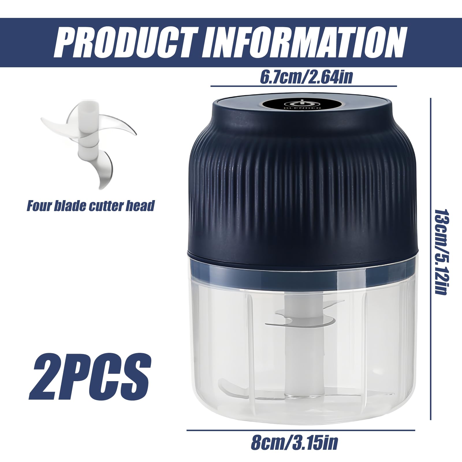 Mini elektryczny rozdrabniacz, 300 ml rozdrabniacz akumulatorowy, pomocnik kuchenny z przyłączem USB, siekacz do czosnku, cebuli, warzyw, owoców, orzechów (niebieska)