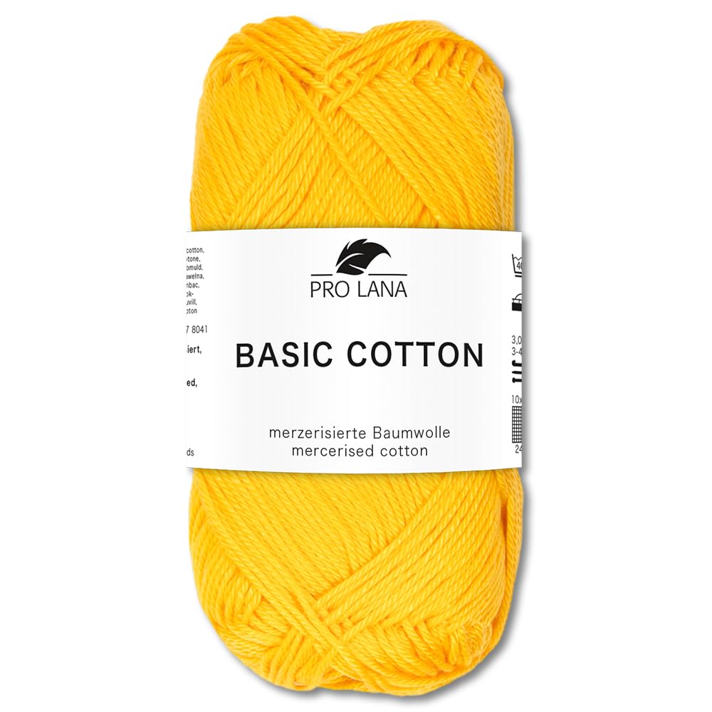 Frida's Wollhaus Pro Lana 50 g Basic Cotton Knitting Crochet Wool Basic Yarn 64 Colours (122 | Sun Yellow) — image 1