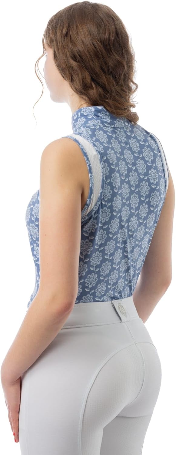 Equinavia Selma Womens Equestrian Sleeveless Sun Shirt | Riding Tank Top with UPF 50 UV Protection and Breathable Mesh - Dusty Blue - M