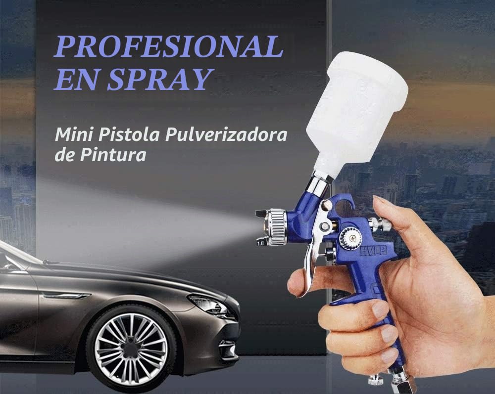 Pistola Rociadora 1,0mm HVLP Pistola Pulverizadora Aerográfica Alimentación por Gravedad 120cc para reparación de Pintura de automóviles