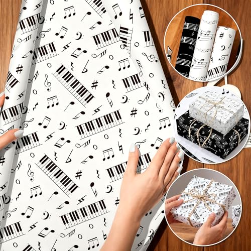 JeVenis 12 Blatt Musiknoten Seidenpapier Schwarz Weiß Notenmuster Geschenkverpackungspapier für Geburtstagsfeiern Babypartys Hochzeiten Brautpartys DIY Kunsthandwerk Feiertagsbedarf