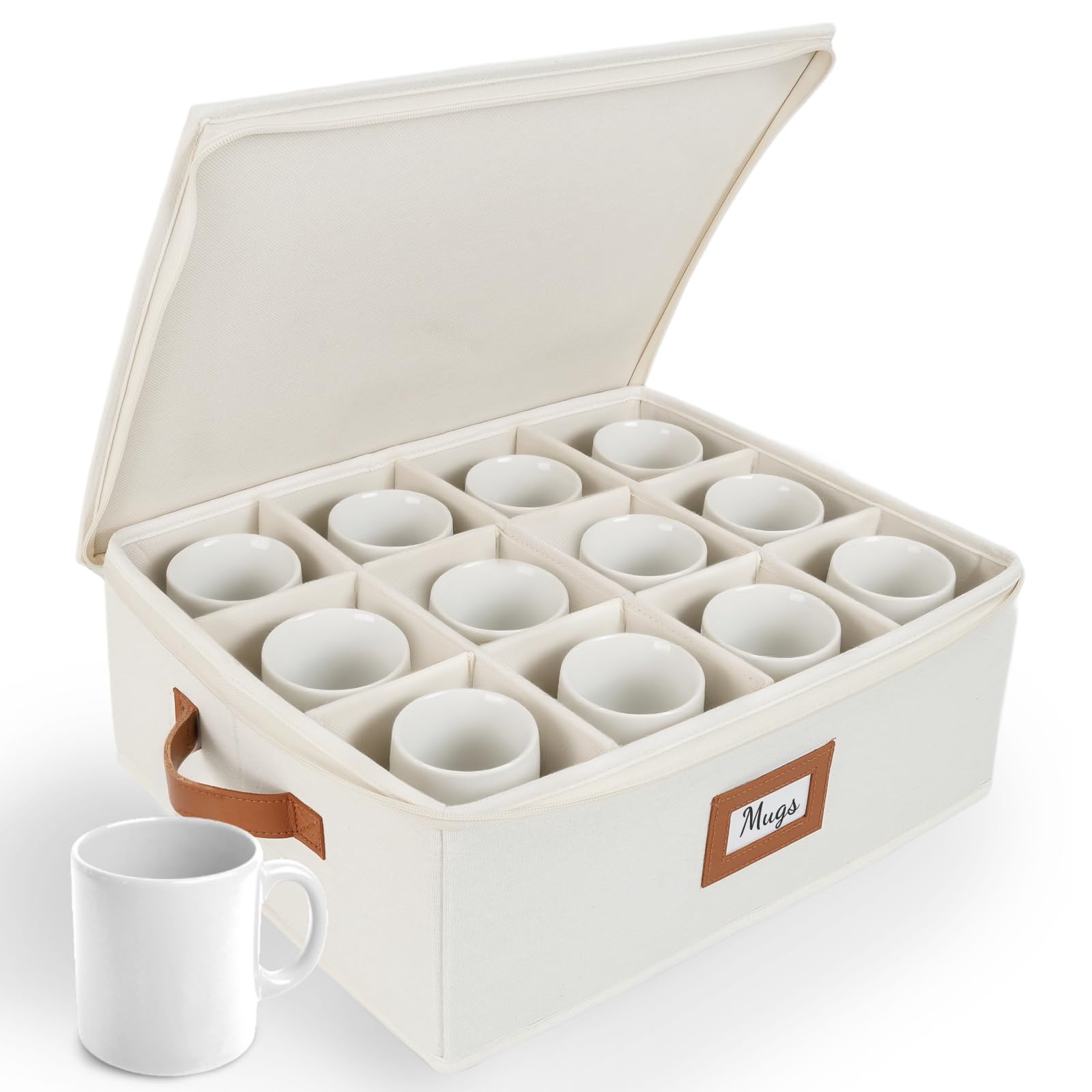 Homelux Theory Ivory Coffee Mug Storage With Dividers, Hard Shell China Storage Containers, Kitchen Storage Bins With Lids, Heavy Duty Moving Box For Packing Glassware, Stemware & Glassware