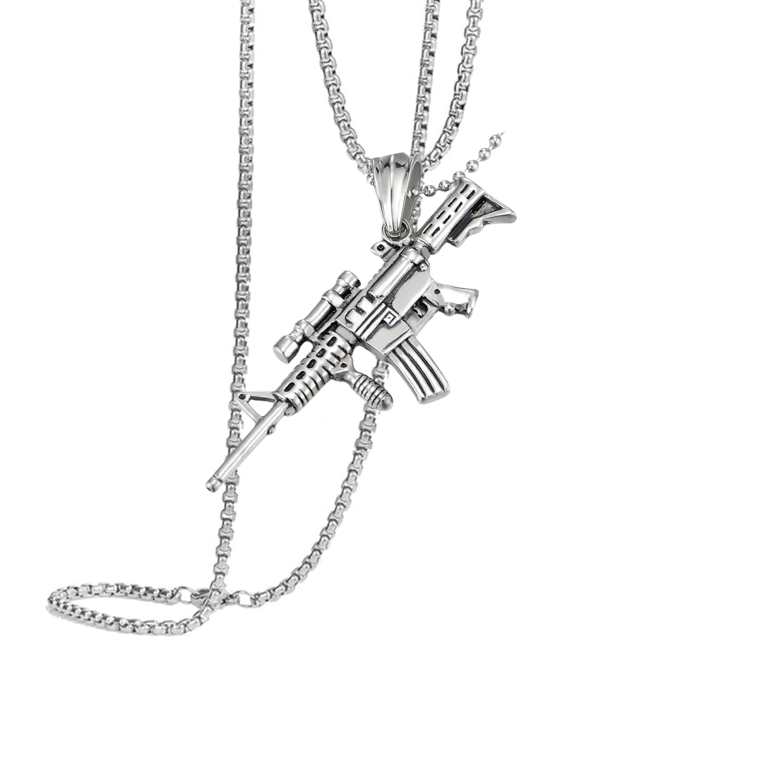 Mens Army Rifle Machine Gun Locket Silver Metal Pendant Necklace Chain For Men And Women SPnL202509-image-49