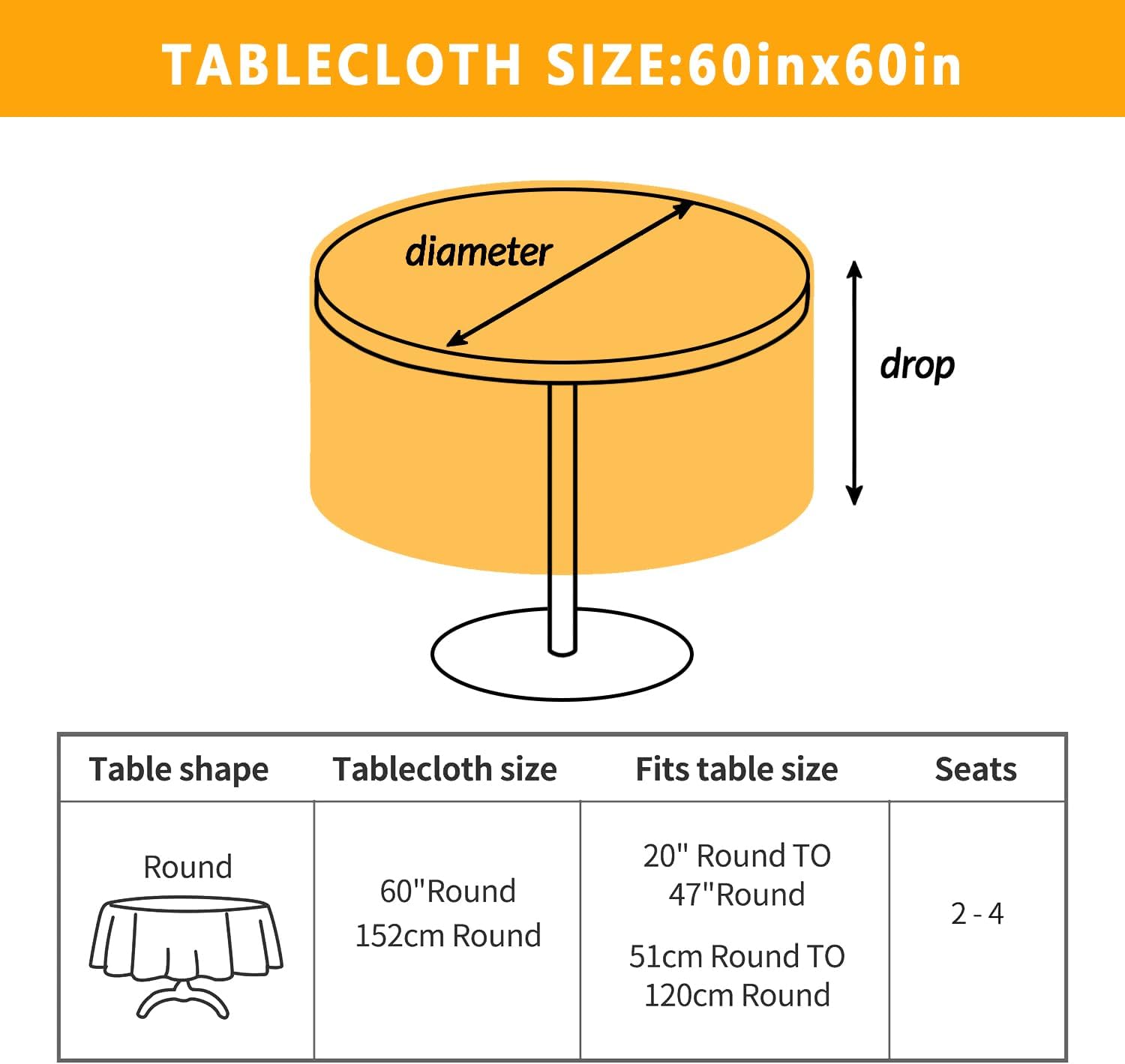 Halloween Goth Skull Tablecloth, Gothic Skeleton Table Cloth Waterproof, Halloween Kitchen Table Decor for Dining Holiday Party 60x60 Inch Round
