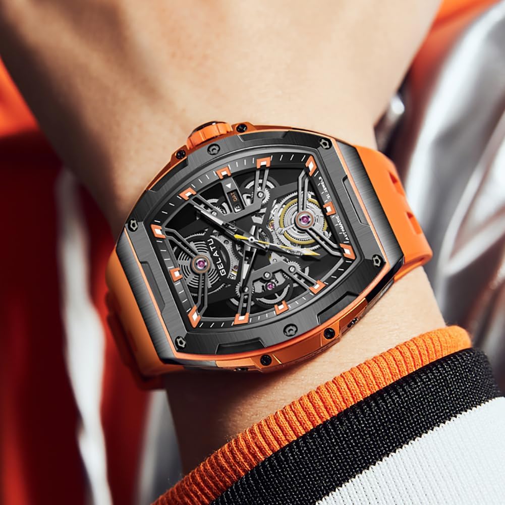 OLEVS Luxus-Uhren für Herren, schwarz, mechanische Armbanduhr, selbstaufziehend, automatische Tourbillon-Uhren, Skelett, wasserdicht, Herren-Armbanduhr