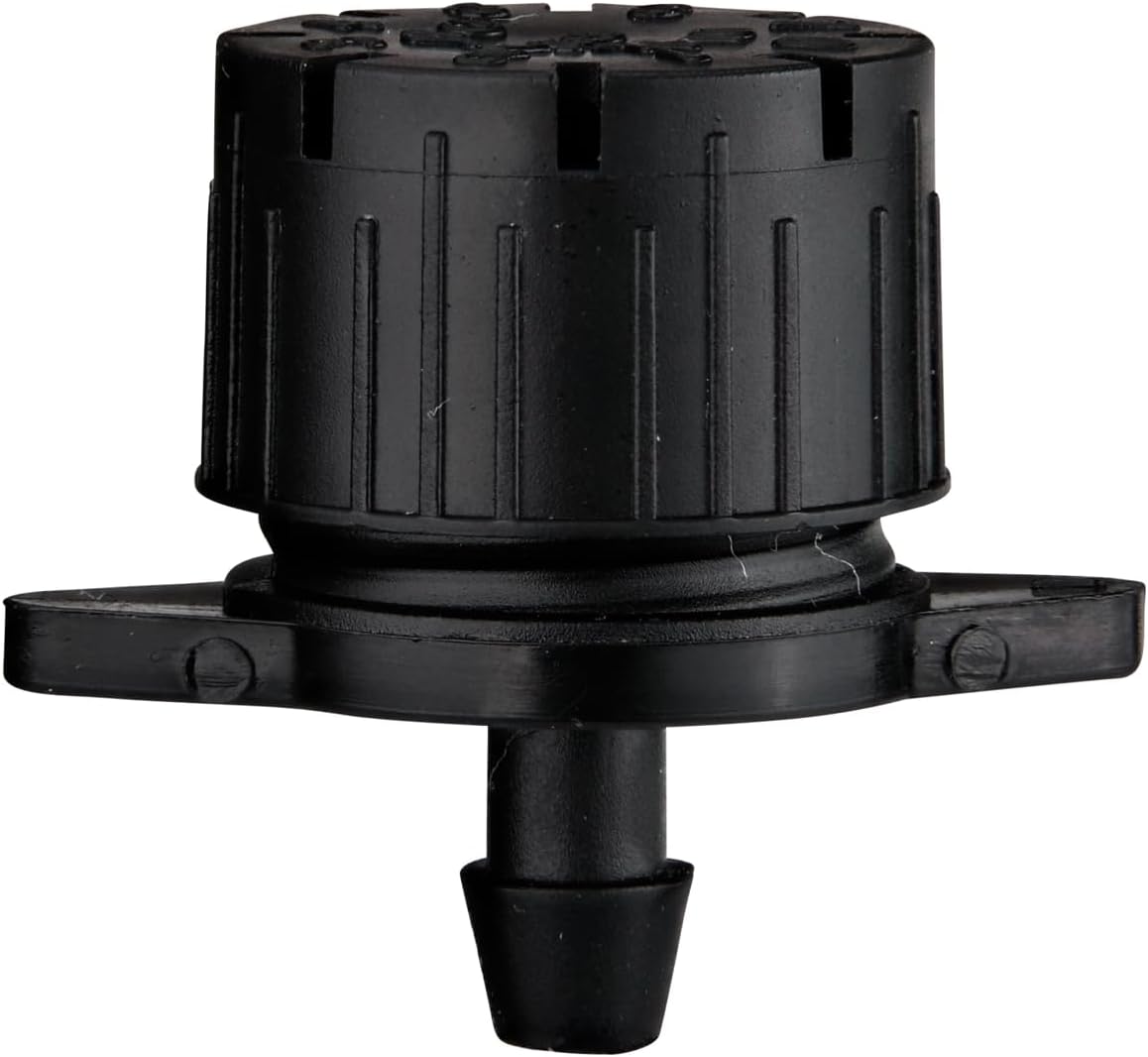 Raindrip 157050B Adjustable Flow Bubbler, Non-Pressure Compensating Emitter, Full-Circle Pattern, 8 Stream Spray, with 1/4-Inch Barbed Inlet, 50-Pack, Black