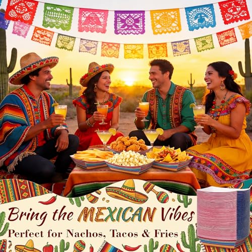 Yinkin 100 Pcs Mexican Paper Food Trays, 2lb Colorful Serape Stripe Disposable Snack Boats for Nachos, Popcorn, Fries, Taco Nights, Cinco De Mayo, Fiesta Carnival & Birthday Party Supplies by Yinkin - Used condition - Image 6