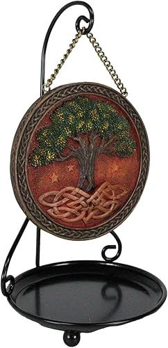 Ebros Gift Nature Spirit - Árbol de la vida celta verde Yggdrasil con raíces sagradas de nudo medallón redondo reflujo soporte de cono de incienso
