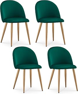 OFCASA Dining Chairs Set of 4 Velvet Padded Seat Curved Backrest Kitchen Counter Chairs with Wood Effect Metal Legs Lounge Chairs for Home Bedroom Living Room, Green