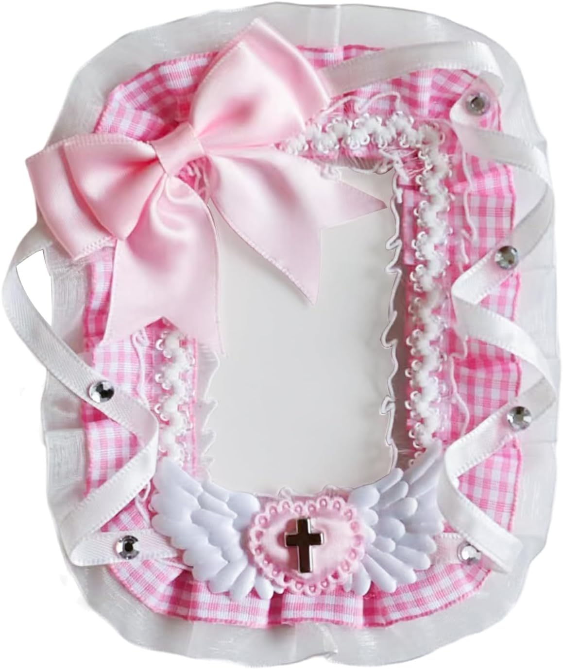 Lace Photocard Holder Protective Sleeves with Wing Bows - Lovely Display Case for Photos, Credit Cards, Student IDs, and More (Pink)