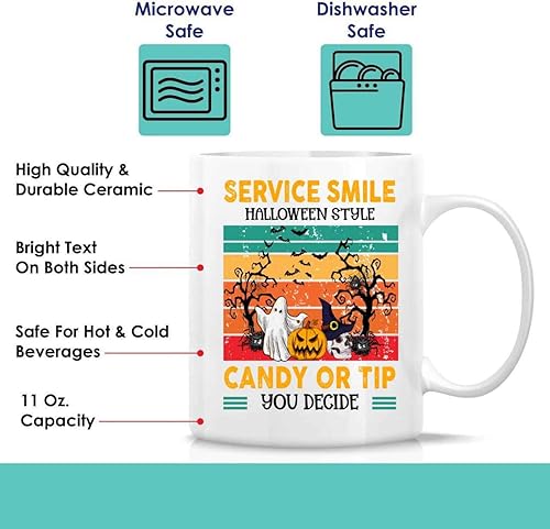 Miniatura 7 de Funny Gift Happy Halloween Themed Gift For Trick Or Treaters - Service With A Smile - Candy Or Tip, You Decide - 11 Oz White Ceramic Coffee Mug