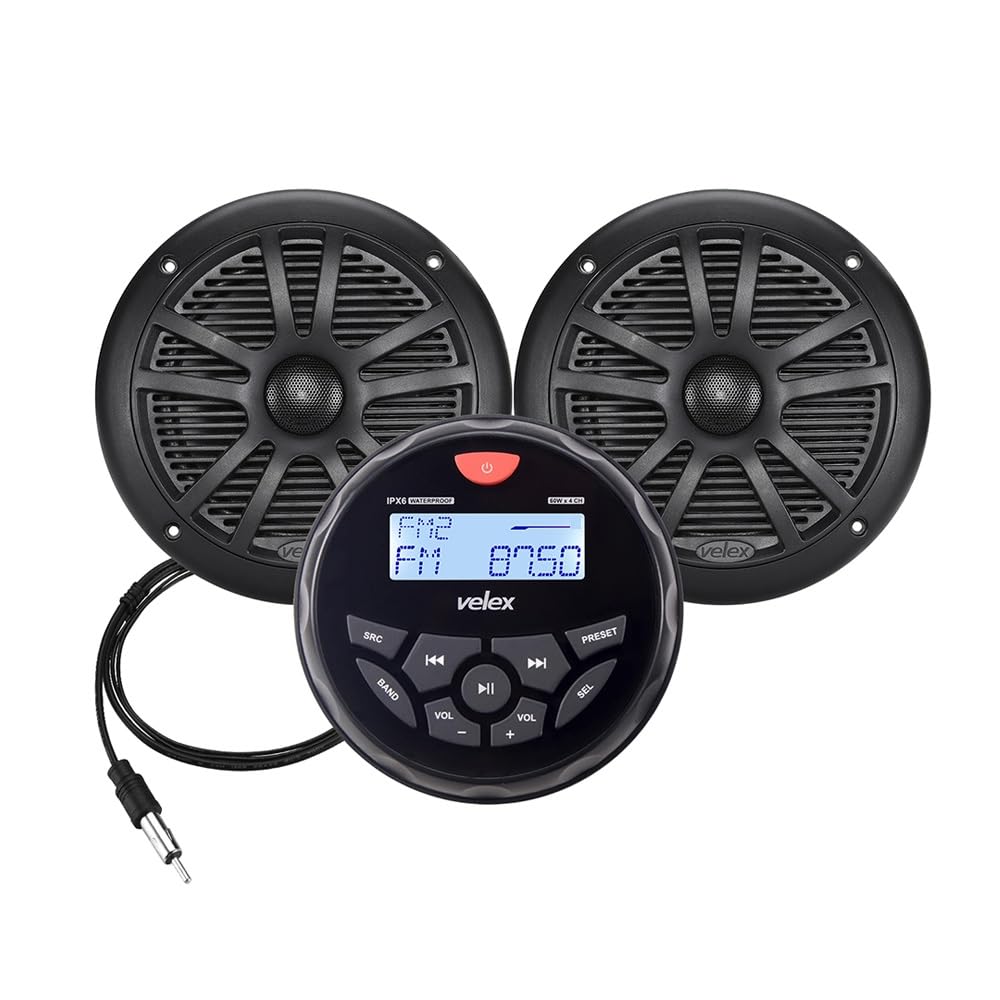 Bluetooth impermeable estéreo 2 x 6,5 pulgadas negro receptor de altavoces con radio DAB+/AM/FM Streaming música en barcos Golf Carros ATV UTV y Spa (DAB+)