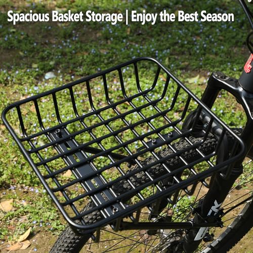 YONTUO Front Bike Basket Rack, Aluminum Bicycle Front Rack with Adjustable Struts, Compatible with Suspension Fork & Ebike for 26-29" Bikes, Includes Cargo Net