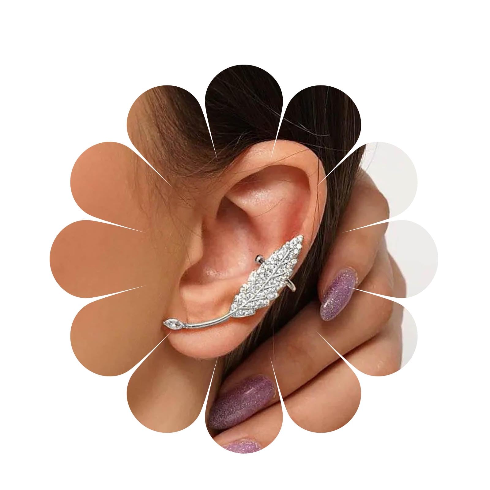 YheakneBoho Crystal Leaf Climber Earrings Gold Cz Leaf Ear Crawler Earrings Vintage Leaf Ear Clip Earrings Earrings Rhinestone Leaf Stud Earrings Jewelry for Women and Girls