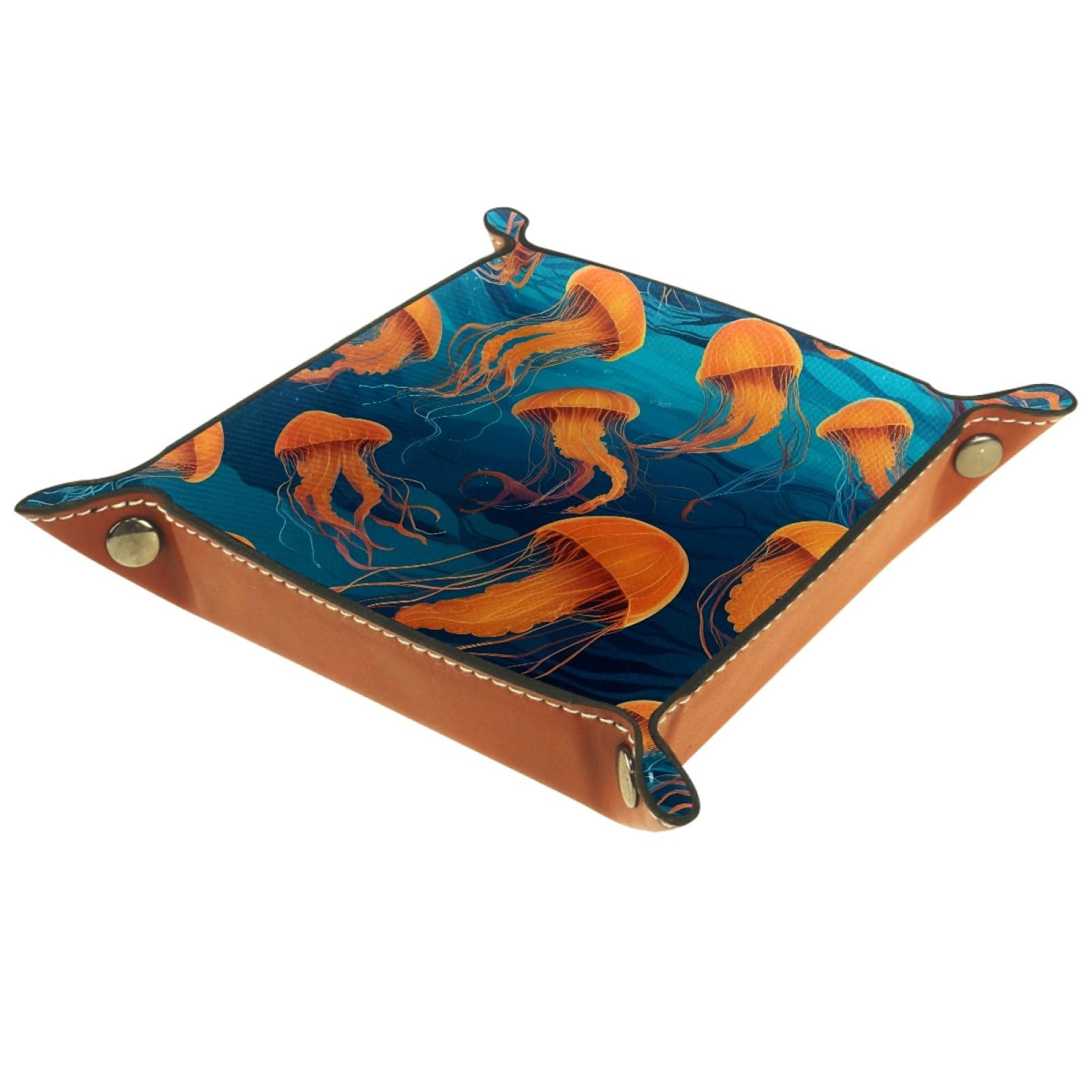 VAPOKF Jellyfishes Dice Trays Quadrilateral Dice Folding Tray Microfiber Leather Holder for Table Games RPG DND, 20.5 × 20.5 cm