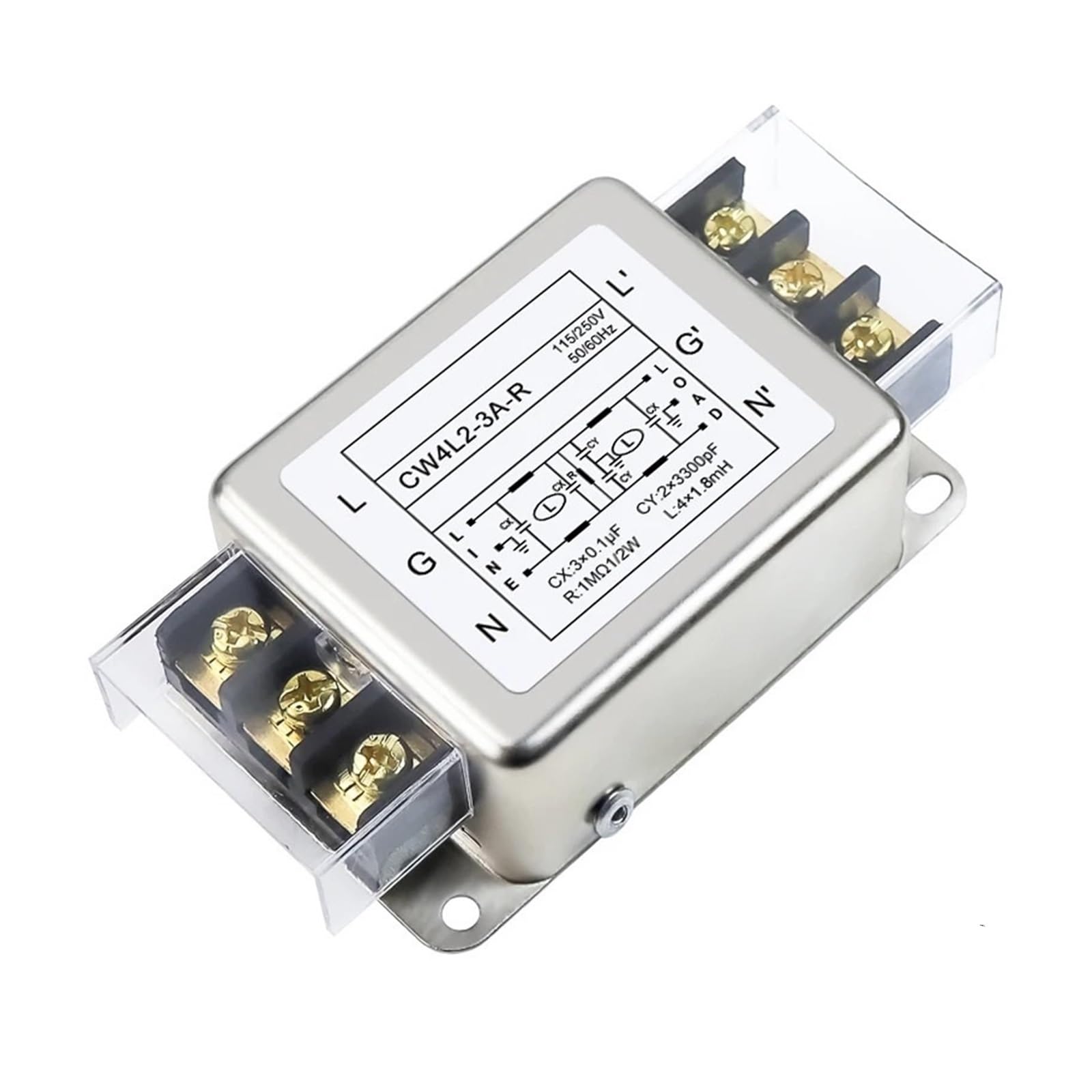 Filtre d'alimentation CA monophasé CW4L2-20A-SR pour rail DIN